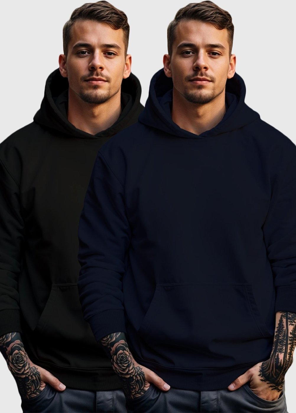 Imagem principal Kit 2 Moletom Canguru Masculino Fechado Flanelado Benellys Liso Marinho com preto Benellys preto