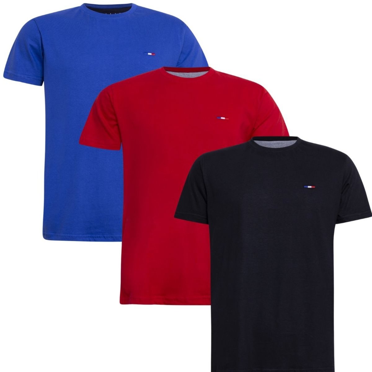 Imagem principal Kit 3 Peças Camisetas Básicas Masculina FMF Royal Vermelho Preto em Algodão Premium no Estilo Tommy Bordado França preto royal FMF preto royal