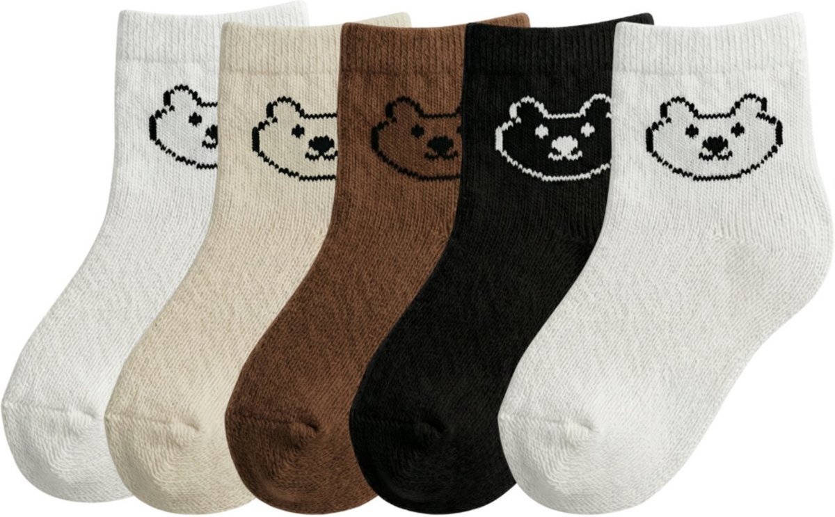 Kit 5 Pares Meias Urso Algodão Cano Médio Ursinho Fofo Unissex