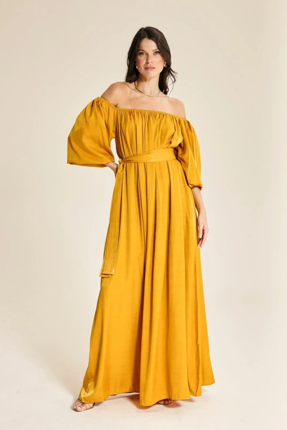 Imagem principal Vestido Longo Ombro a Ombro Manga Gloss Ruth - Gold dourado gold dourado gold