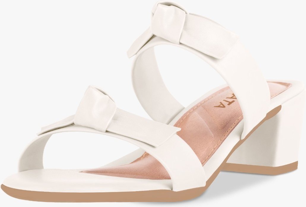 Tamanco Feminino Takata Salto Bloco Baixo Sandália Mule Laço Off-White