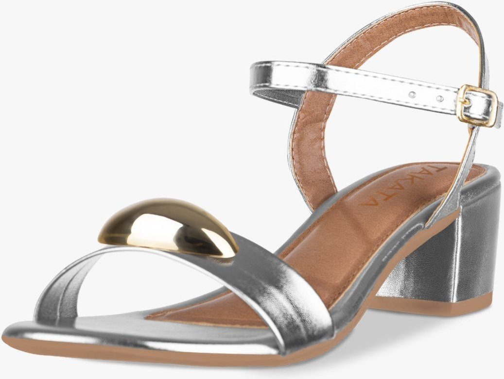 Imagem principal Sandália Feminina Salto Bloco Baixo Enfeite Metal Dourado Metalizada TAKATA BY RAFAEL TAKATA prata TAKATA BY RAFAEL TAKATA prata