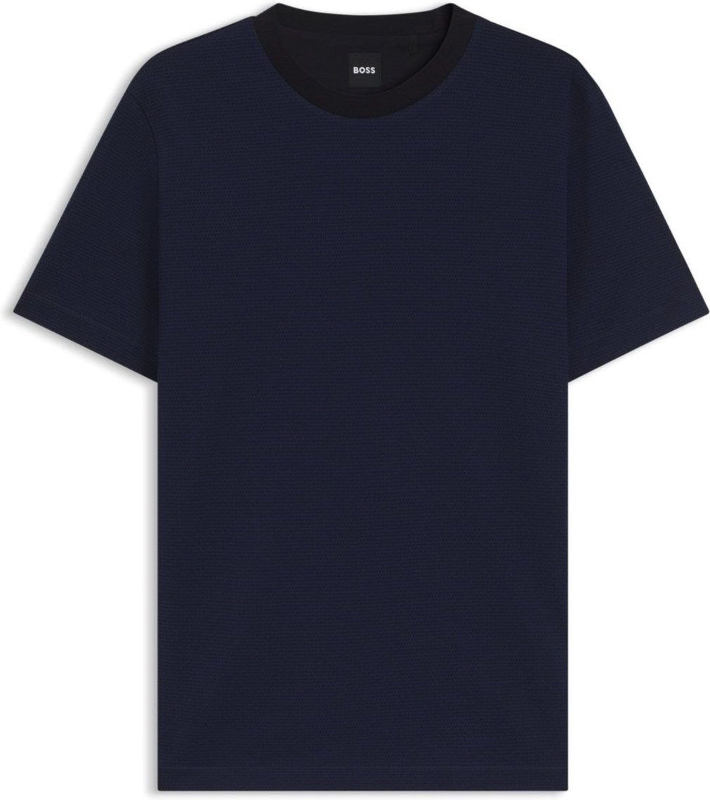 Imagem principal Camiseta Com Jacquard Geométrico Em Algodão Mercerizado Boss azul Boss azul