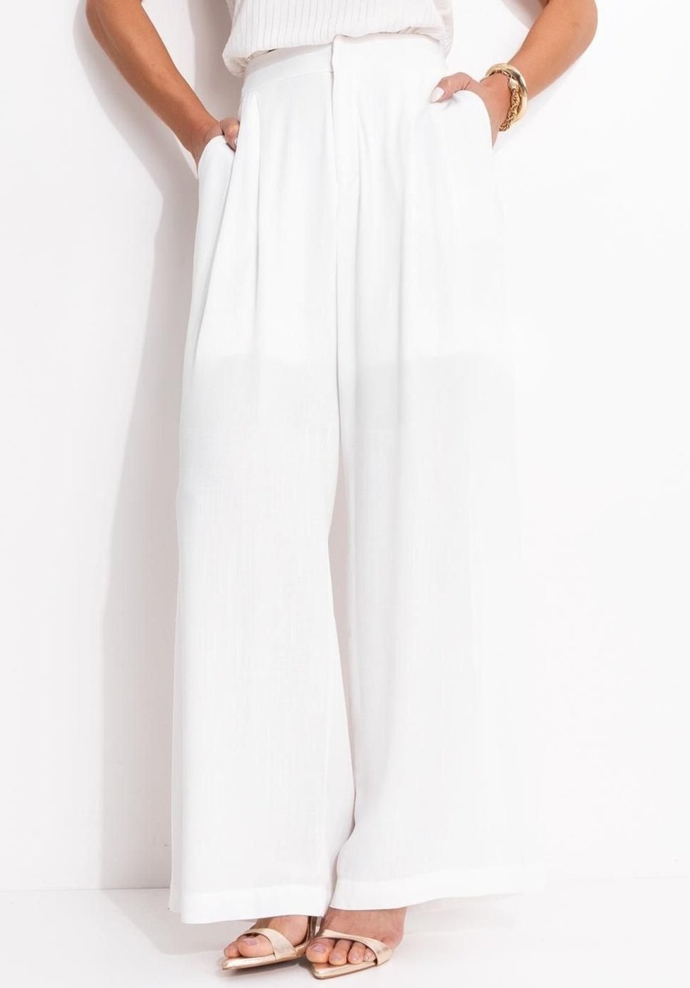 Calça Em Viscose Plana Off White