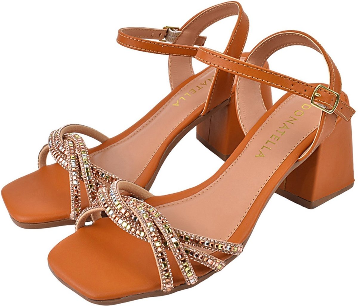 Sandália Feminina Salto Alto Brilho Pedraria CM Calçados Bico Quadrado Festa Santorine