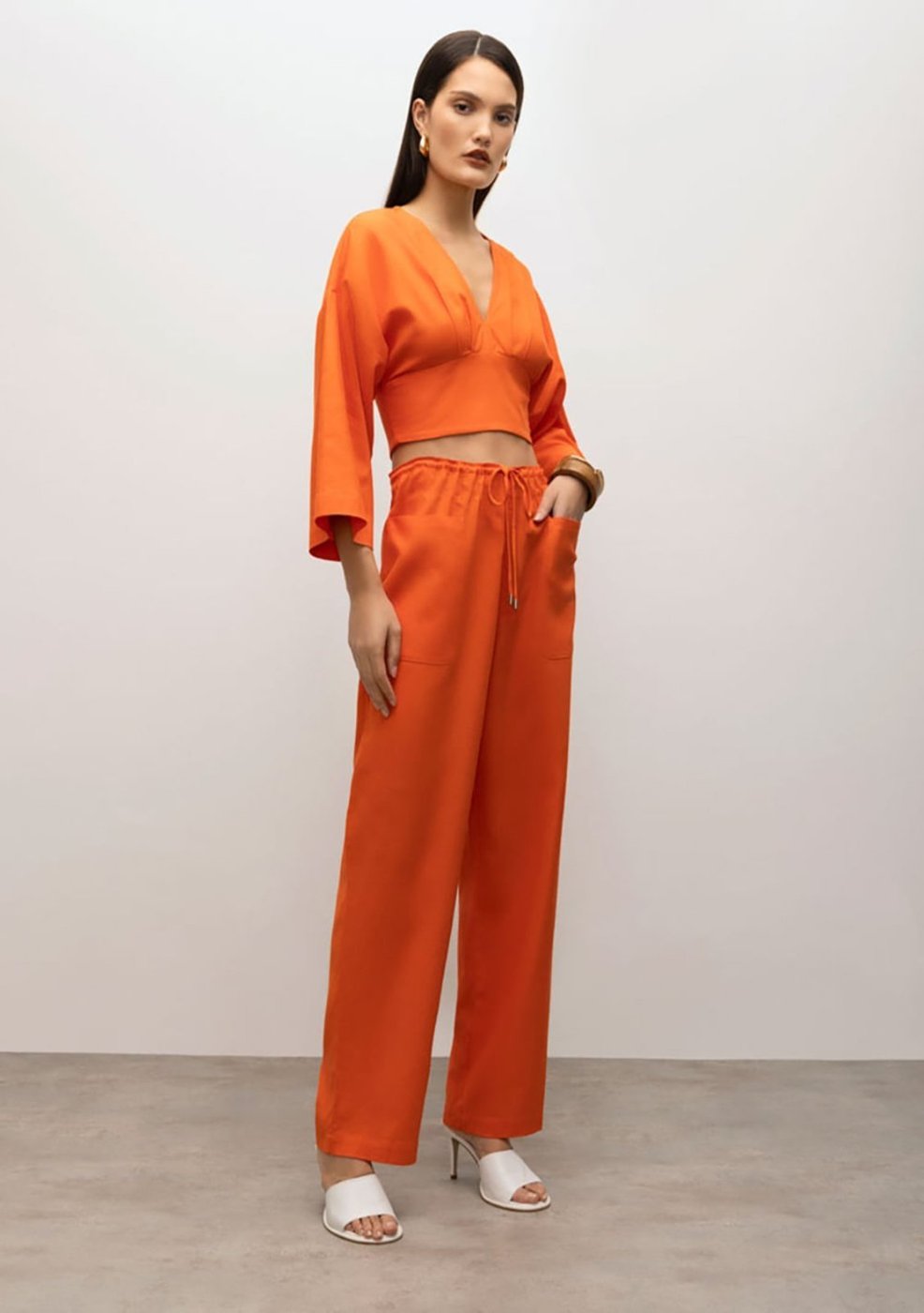 Calça Iódice Reta Cós Alto Com Amarril