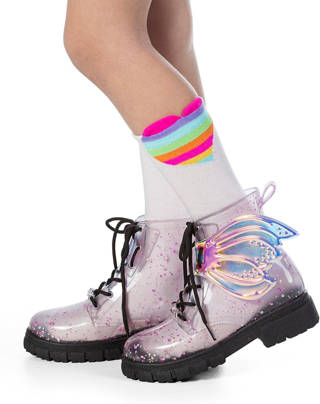 Infantil - Bota Galocha Menina Impermeável Transparente com Meia