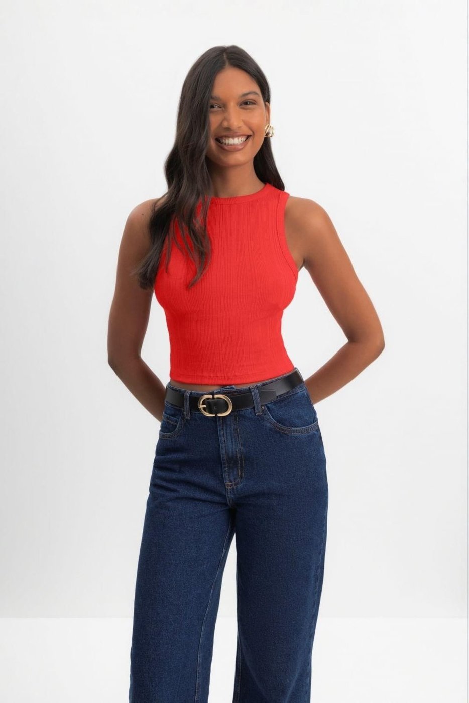 Blusa cropped feminina canelada Essendi médio