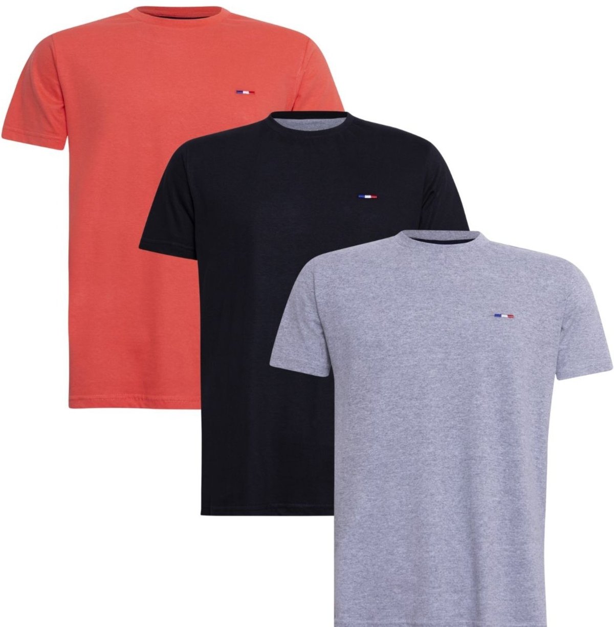 Imagem principal Kit 3 Peças Camisetas Básicas Masculina FMF Preto Cinza em Algodão Premium no Estilo Tommy Bordado França laranja FMF laranja