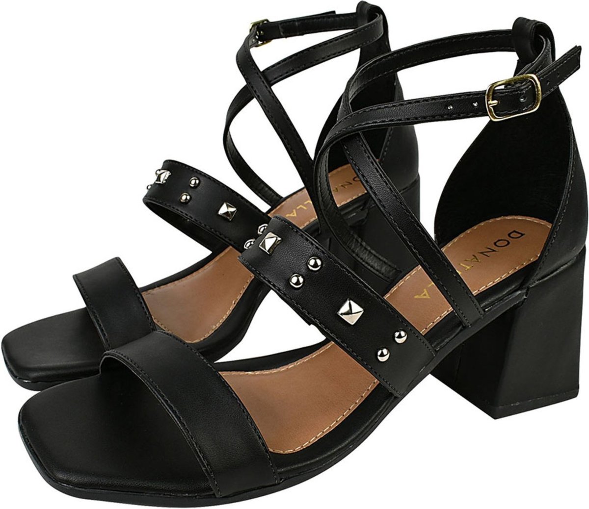 Sandália Feminina CM Calçados Bico Quadrado Salto Alto Casual Spike Hotfix Santorine