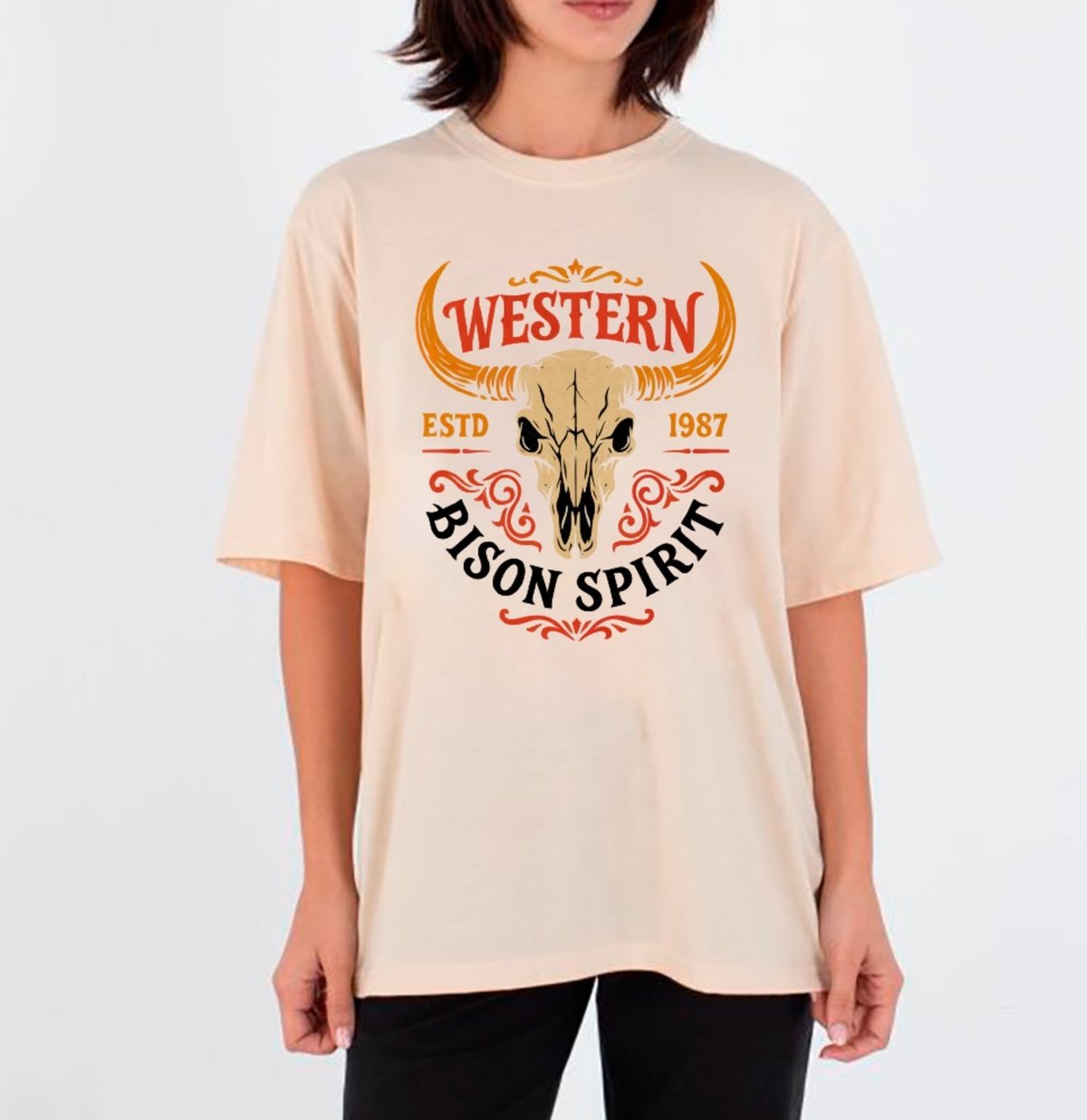 Imagem principal Camiseta Ousy Unissex Streetwear Western Bison Spirit 1987 Country Oversized Off White off-white white ousy off-white white