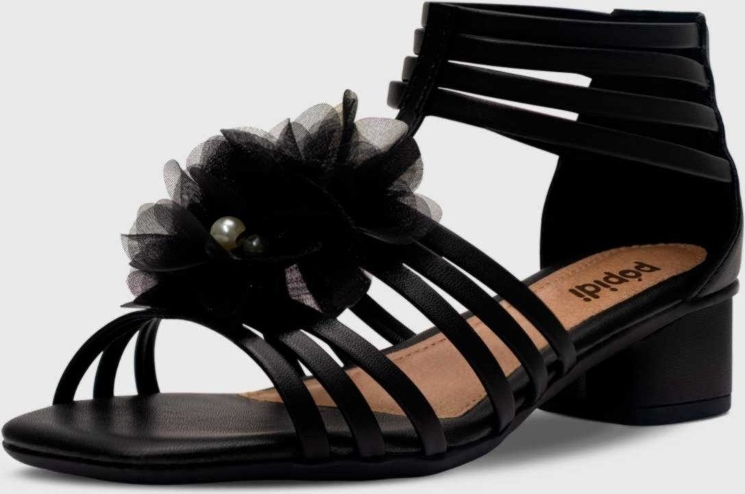 Imagem principal Infantil - Sandália Gladiadora Menina Moda Flor Pérola Salto Grosso Pópidí dourado Pópidí dourado