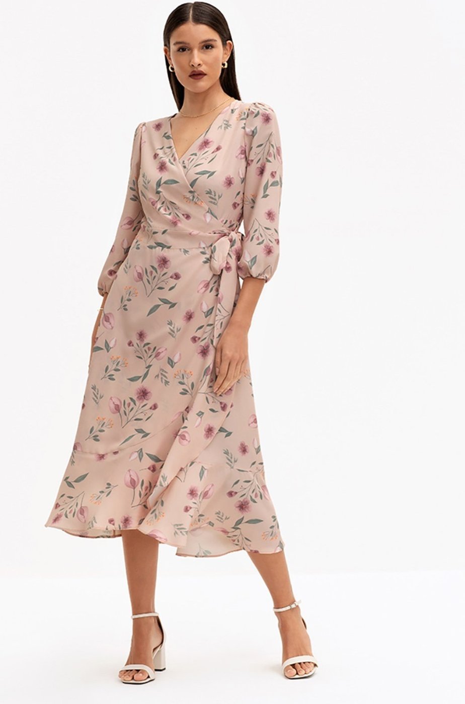 Vestido Principessa Midi em Crepe Estampado Rosê Amber