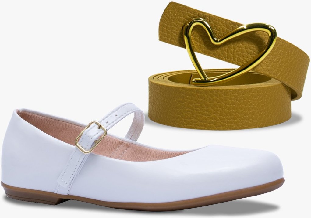 Imagem principal Infantil - Kit Cinto e Sapatilha Rasteira Pópidi Menina com branco/caramelo Pópidí branco/caramelo