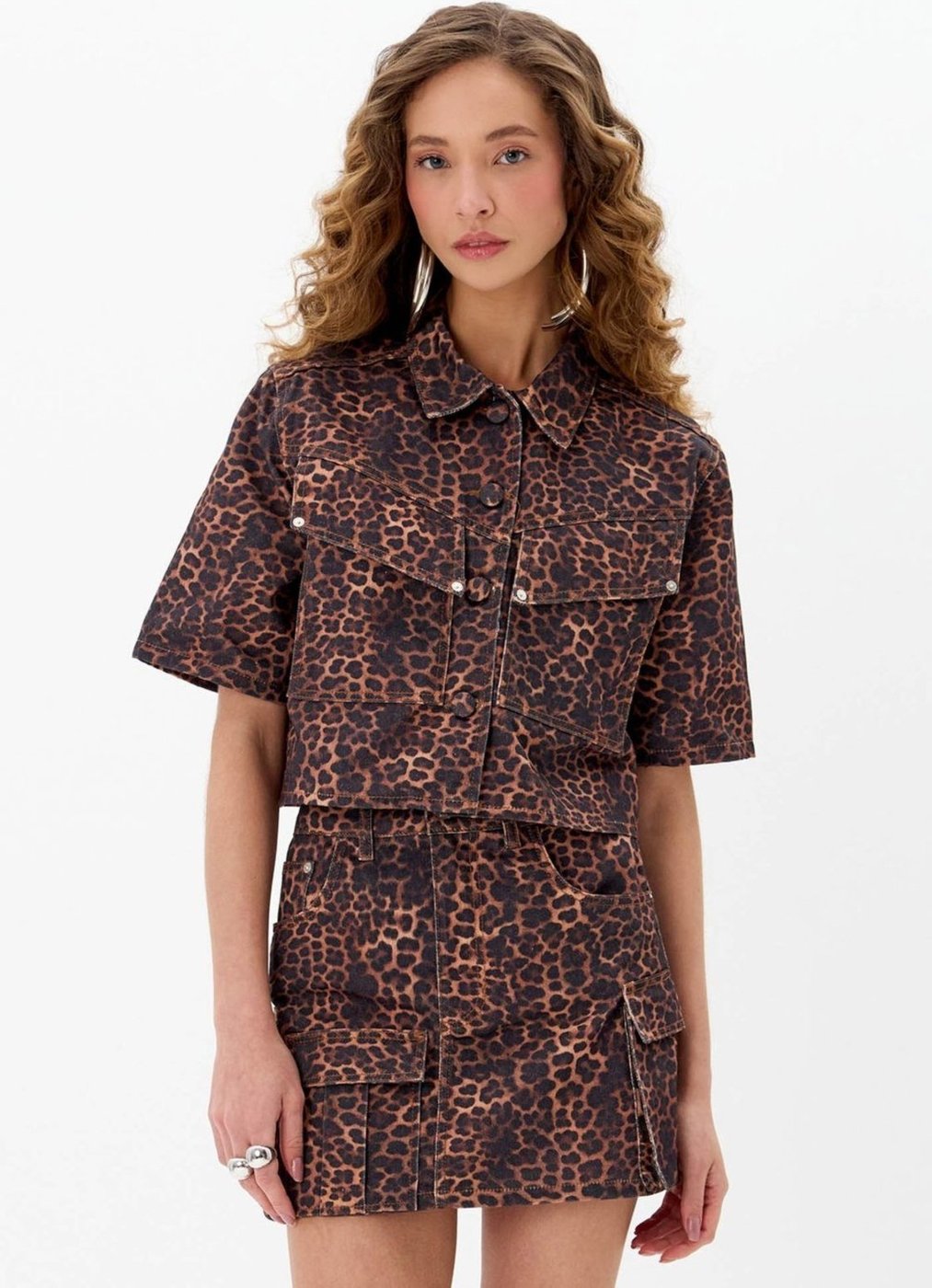 Camisa Manga Curta Sarja Animal Print