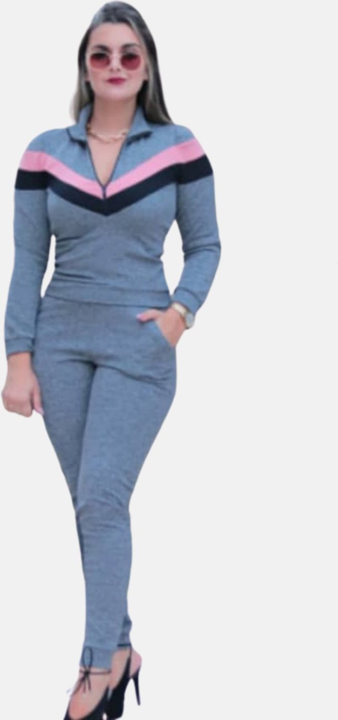 Conjunto Agasalho Summer Body Malha Crepe com Zíper gola alta