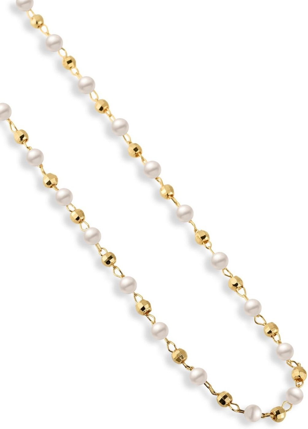 Colar Semijoia Com Pérolas E Bolinhas Douradas Banhado A Ouro 18K Co