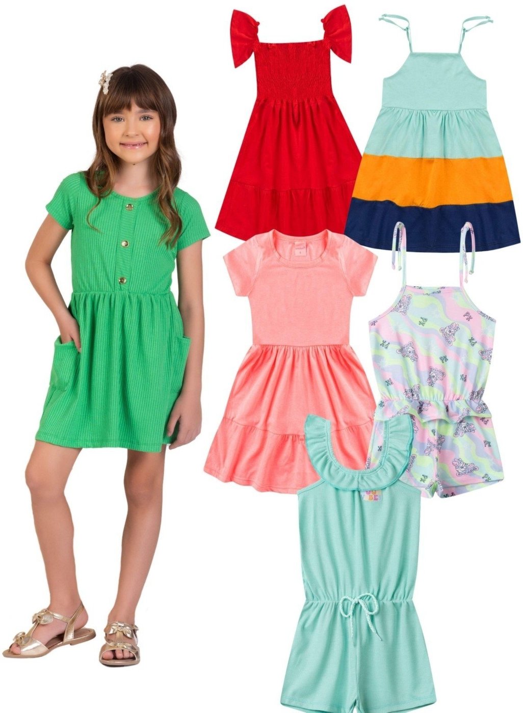 Imagem principal Infantil - Kit Sortido Vestidos e Macaquinhos Platinum Verão - 5 Peças PLATINUM KIDS multicolorido PLATINUM KIDS multicolorido