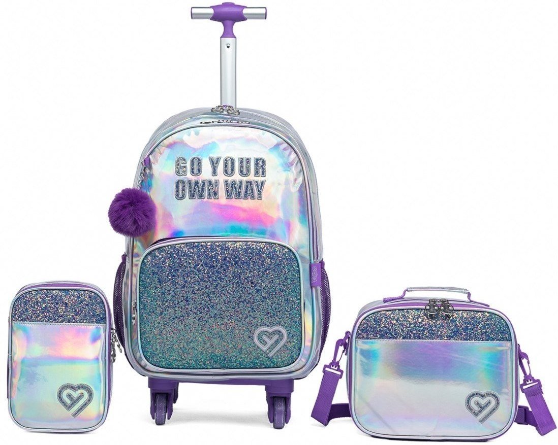 Imagem principal Infantil - Kit Mochila De Rodinhas Bolsa Escolar Juvenil Prateada Reforçada YUPE prata YUPE prata