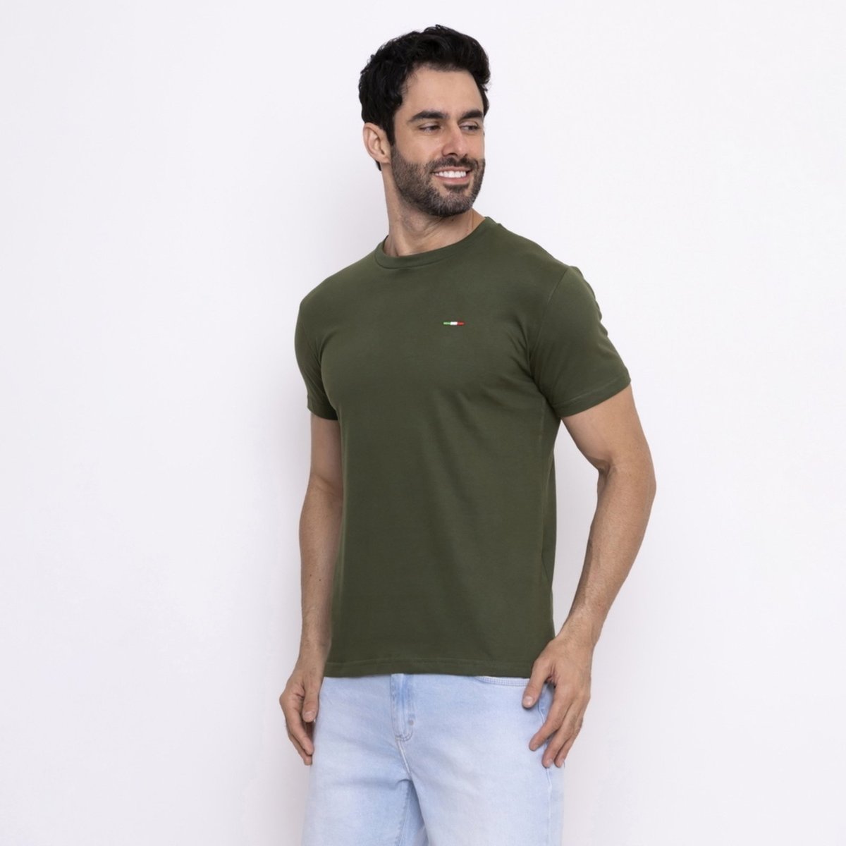 Imagem principal Camiseta Masculina Básica FMF com Bordado no Estilo Tommy Algodão Premium Itália Verde Militar preto verde FMF preto verde