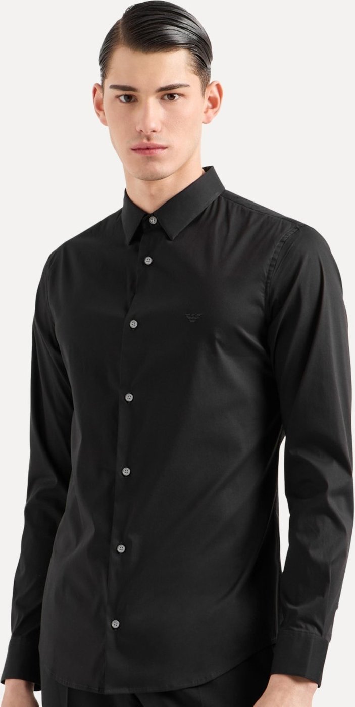 Imagem principal Camisa Empório Armani Masculina Stretch Embroidered Mono Logo Preta preto preto