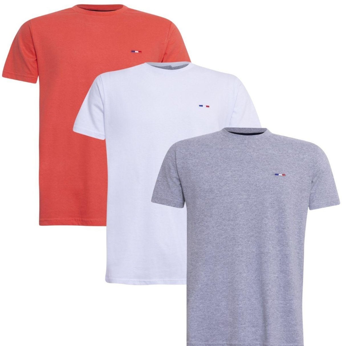 Imagem principal Kit 3 Peças Camisetas Básicas Masculina FMF Cinza Branco em Algodão Premium no Estilo Tommy Bordado França laranja FMF laranja