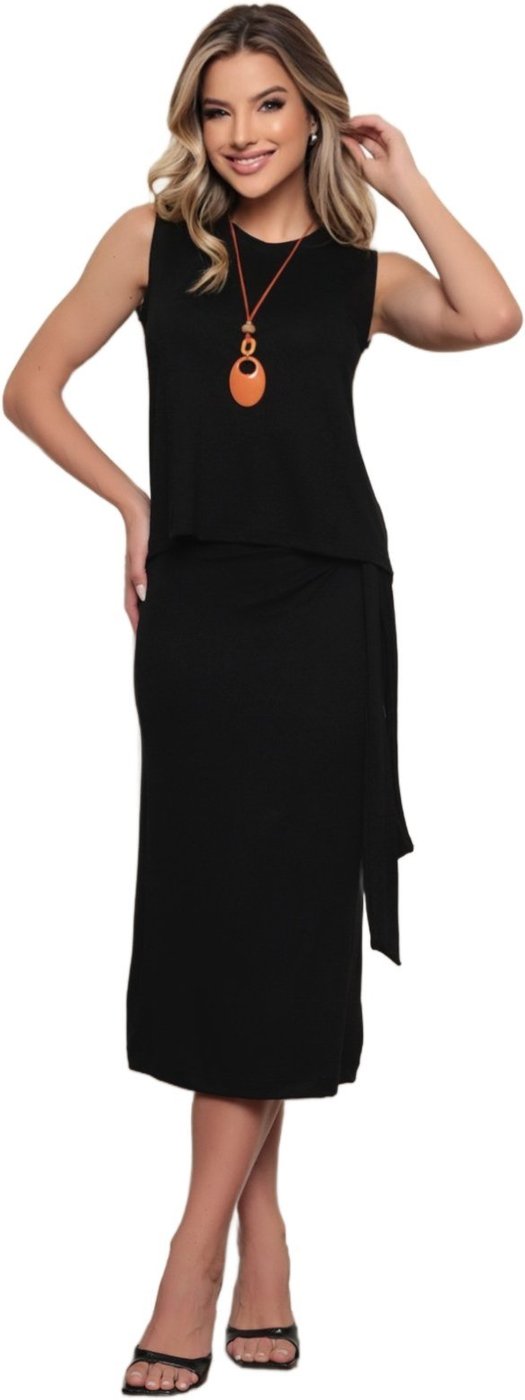 Imagem principal Conjunto Saia Midi e Blusa Sem Manga Dellamarca Gola Redonda preto Dellamarca preto