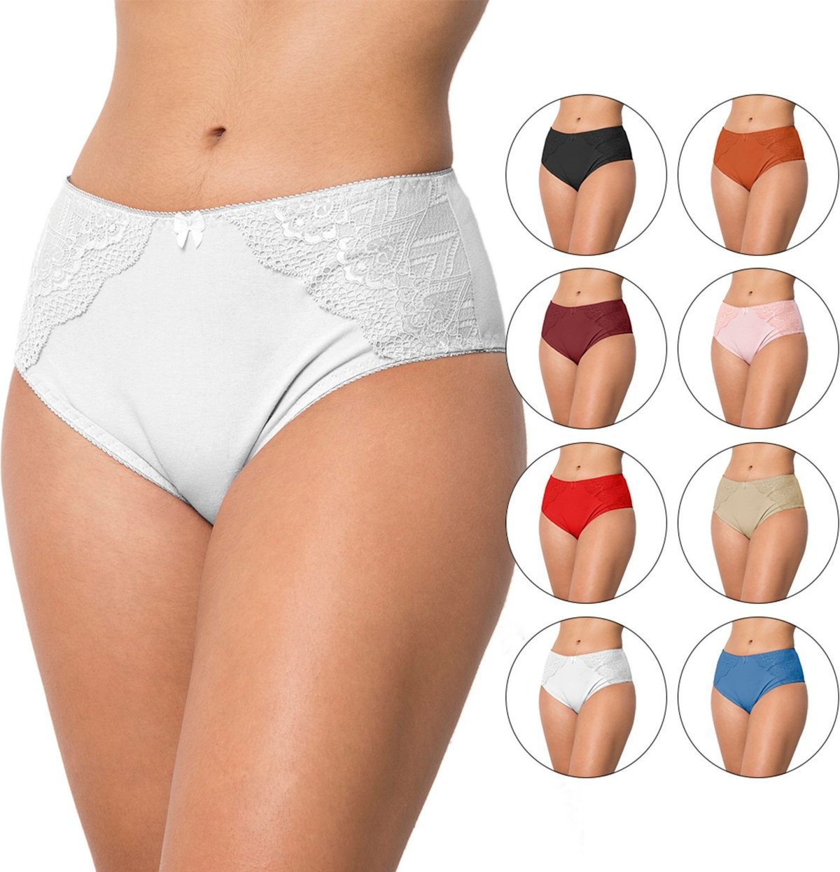 Imagem principal Kit 10 Calcinhas de Cotton Algodão Gabi Lingerie Cintura Alta Conforto Moda Íntima Detalhes em Renda multicolorido Gabi Lingerie multicolorido