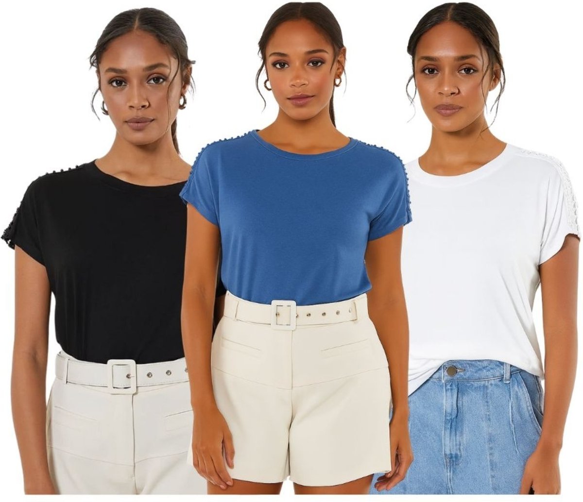 Imagem principal Conjunto 3 Camisetas FMF Femininas Básicas Premium preto FMF preto