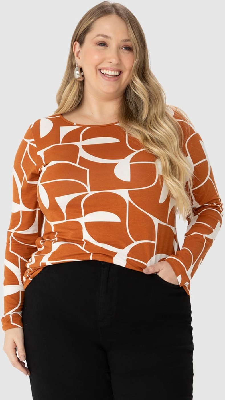 Imagem principal Blusa Feminina Plus Size Geométrico Manga Longa Em Viscose Stretch MALWEE PLUS marrom MALWEE PLUS marrom