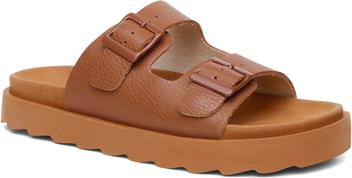 Imagem principal Sandália Papete Feminina Vittal em Couro caramelo caramelo