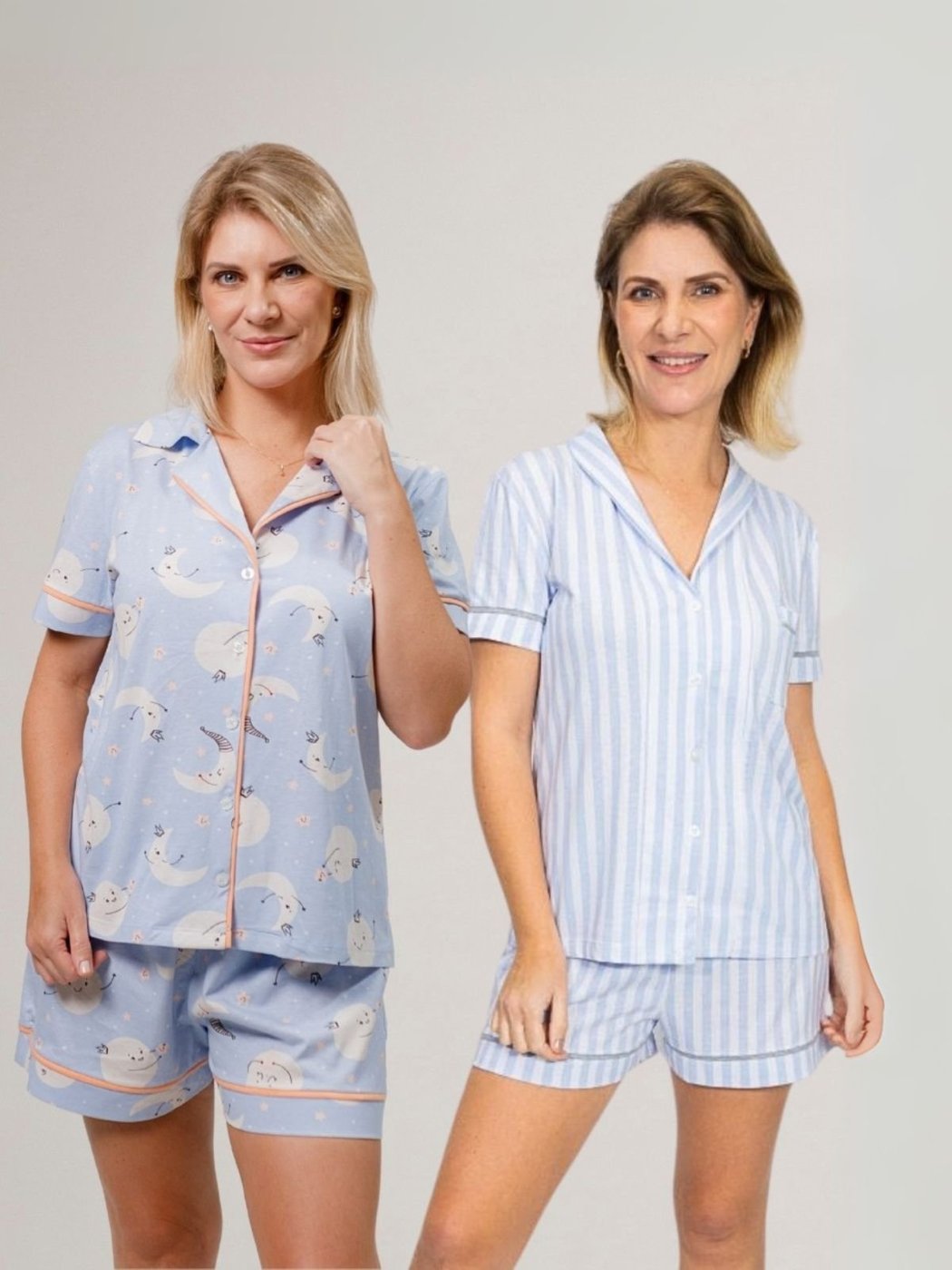 KIT Pijama Americano Curto Listrado + Pijama Americano Curto Lua