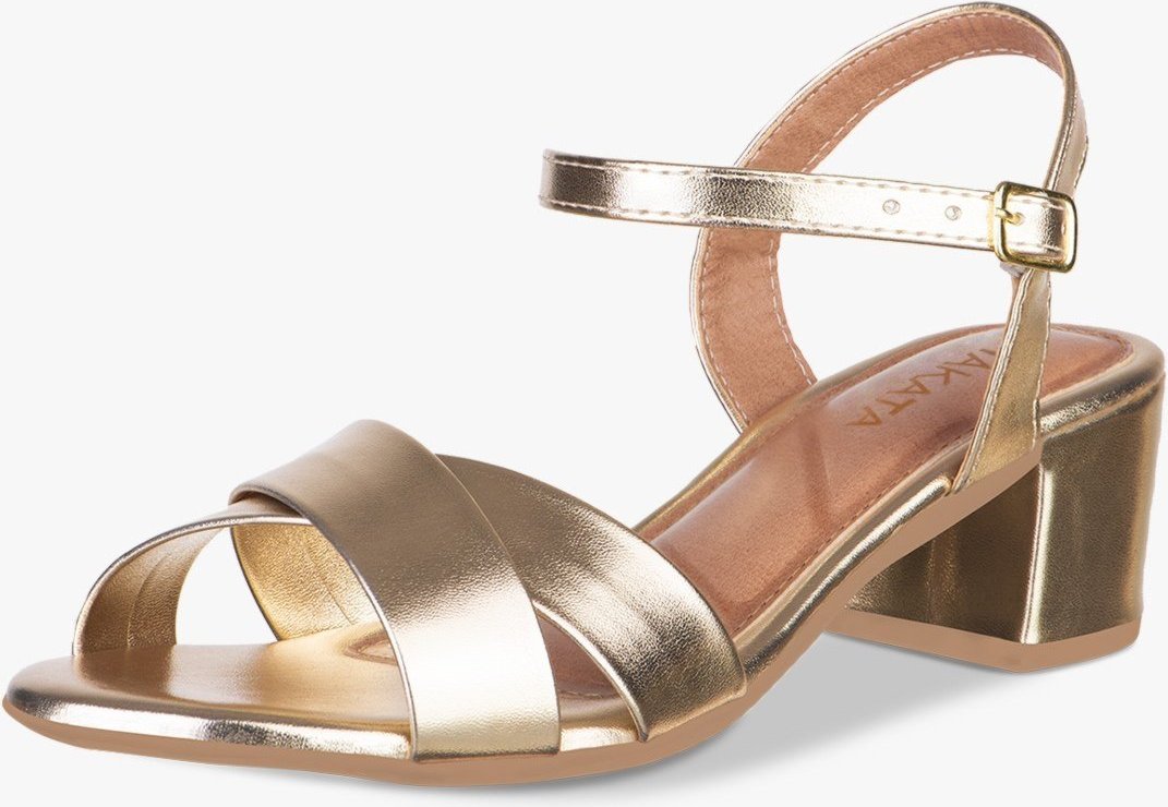 Imagem principal Sandália Feminina Salto Bloco Baixo Fivela Tiras Cruzadas Metalizada Dourada dourado dourado