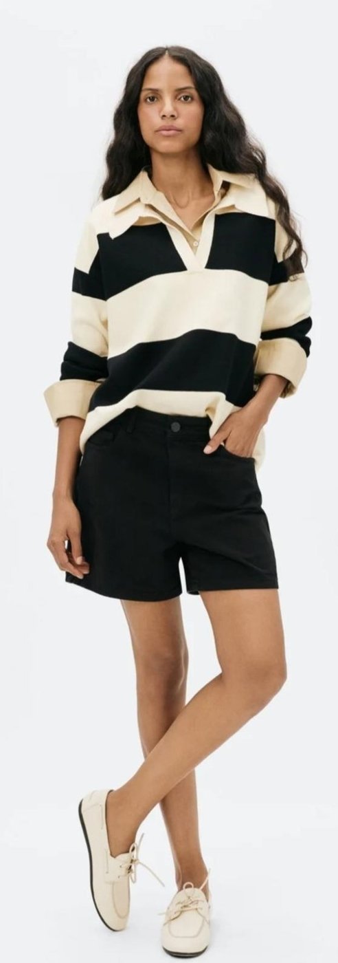 Shorts Básico Feminino Mom Cintura Alta Em Sarja