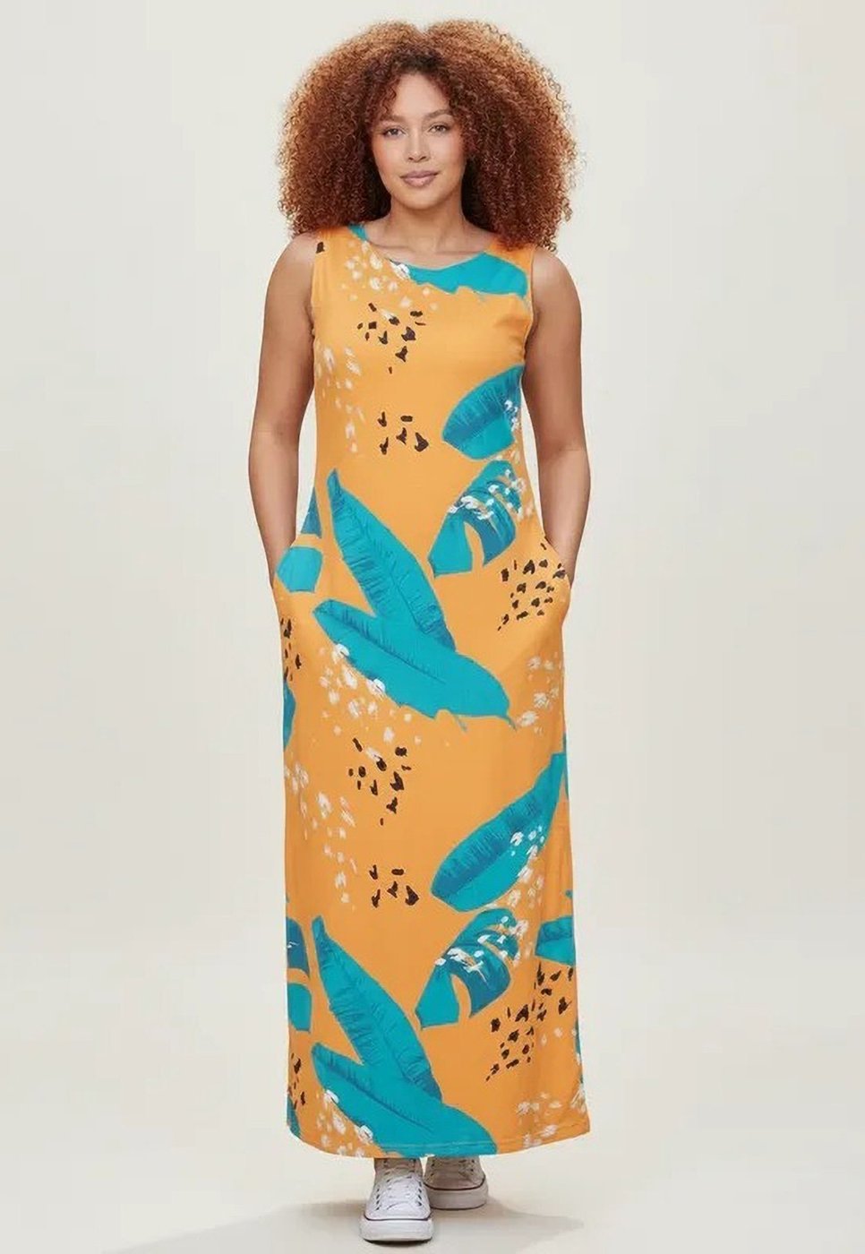 Vestido CabanaFree Longo Plano com Bolso Estampa Aurora Botânica