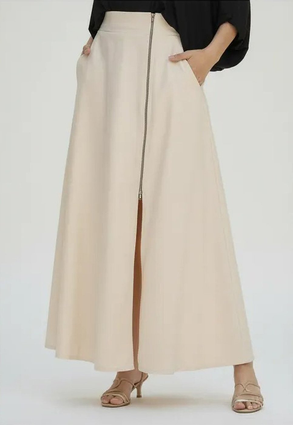 Saia Cabanafree Midi com Zíper Creme