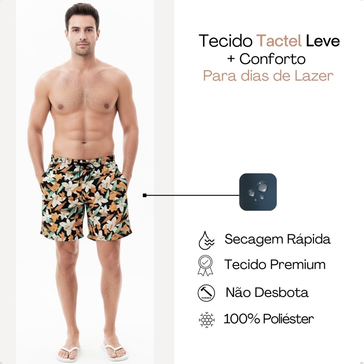 Imagem principal Bermuda Praia Masculina KS Short Tactel Premium estampado/floral/laranja/multicolorido/preto KS estampado/floral/laranja/multicolorido/preto