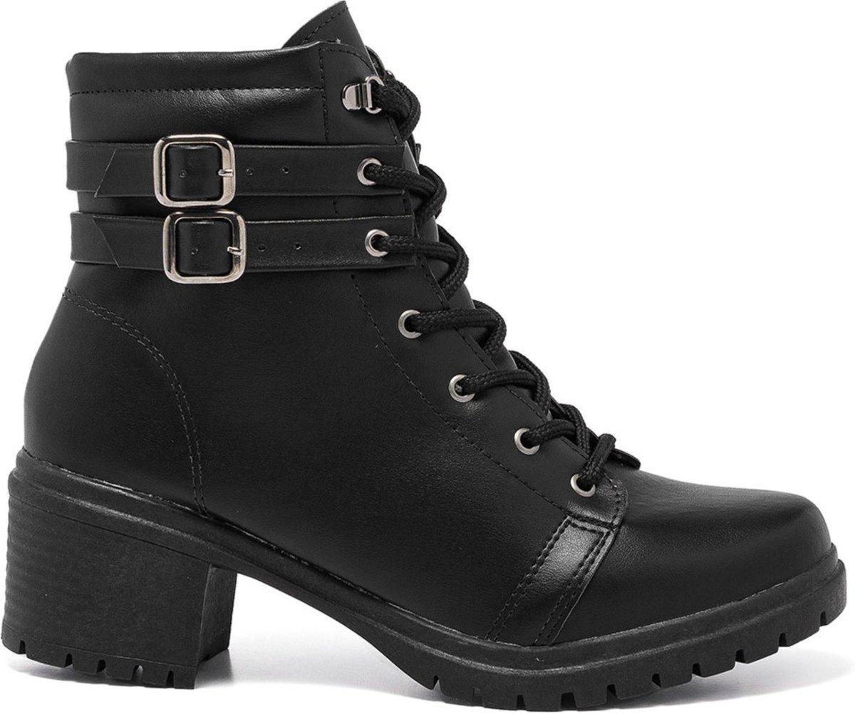 Coturno Feminino Stessy Shoes Bota Cano Curto Salto Baixo Dupla Fivela