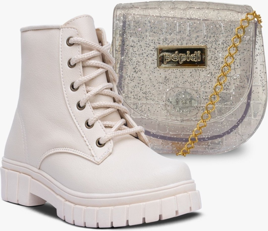 Imagem principal Infantil - Kit Bolsa e Bota Coturno Feminino Pópidi Off White off-white white Pópidí off-white white