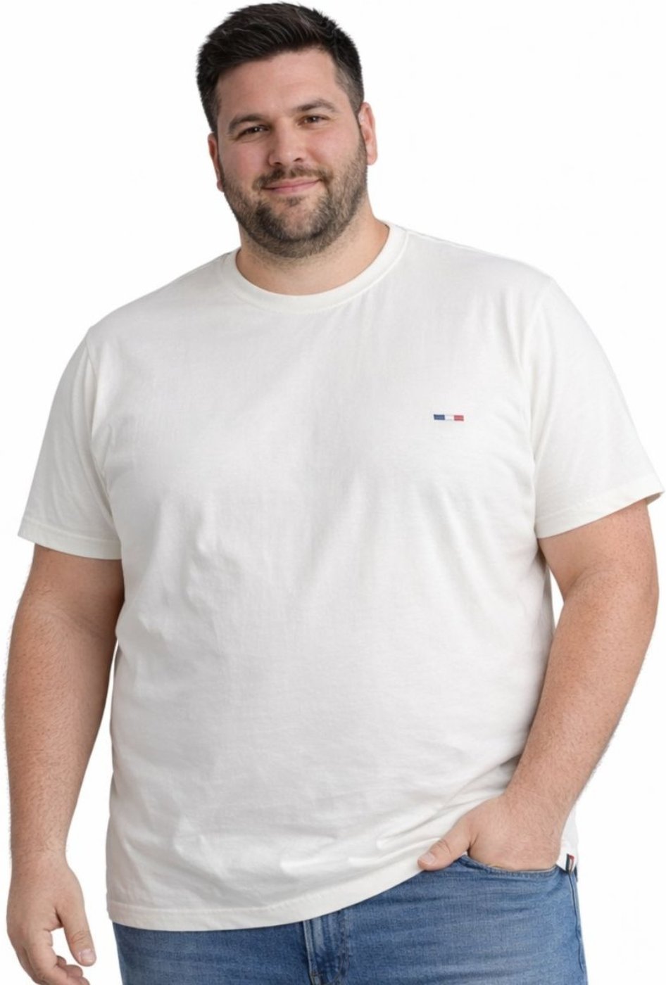 Camiseta Plus Size FMF Básica Premium Marfim Algodão Bordado França