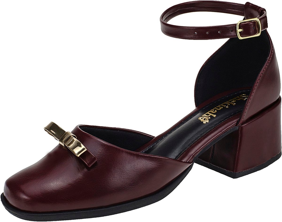 Scarpin Feminino Boneca Mary Jane Shekinah Moda Evangélica Enfeite Laçinho Saia e Blusa Moda Marsala