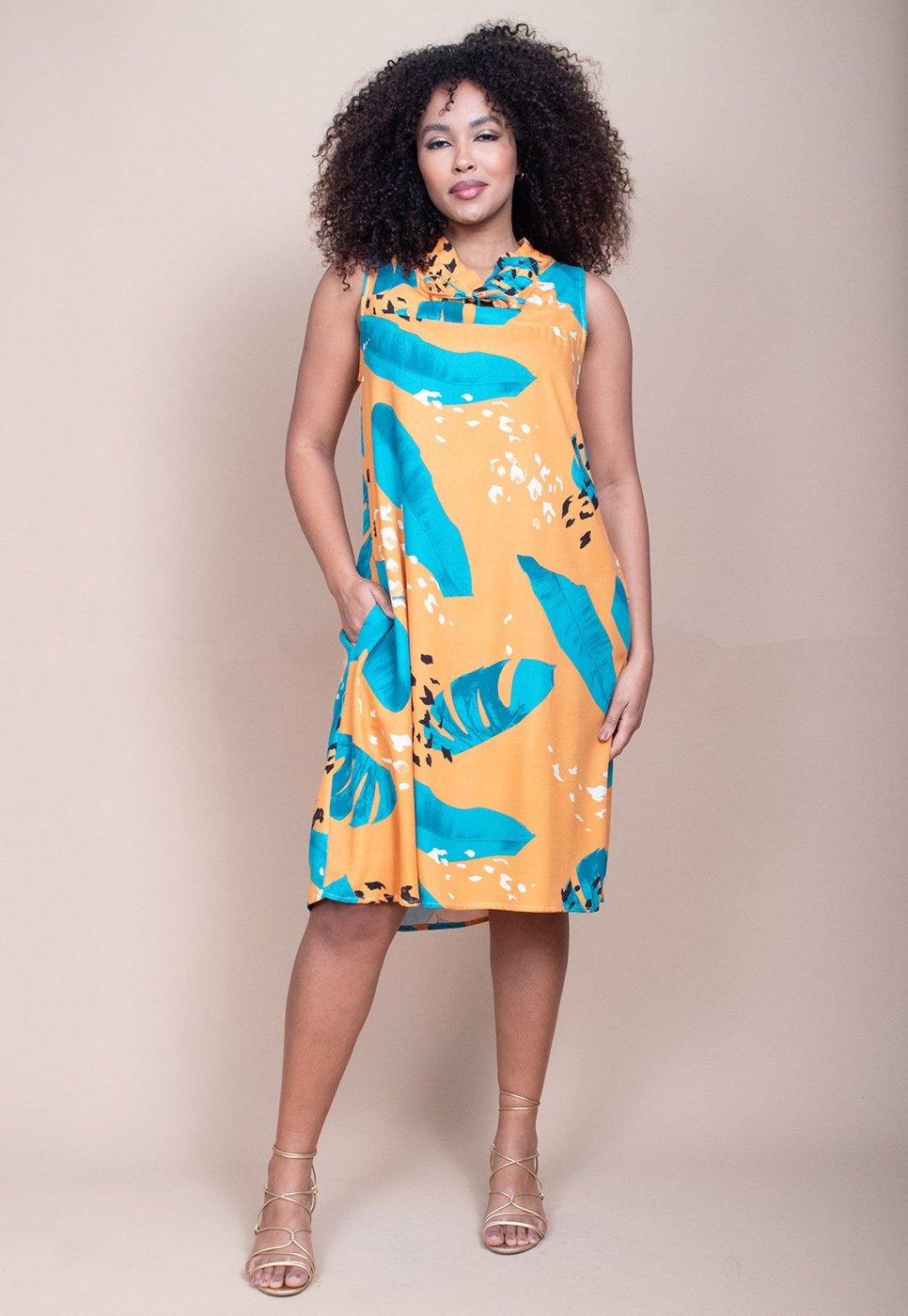 Vestido Midi Cabanafree Viscose Piaf Aurora Botânica