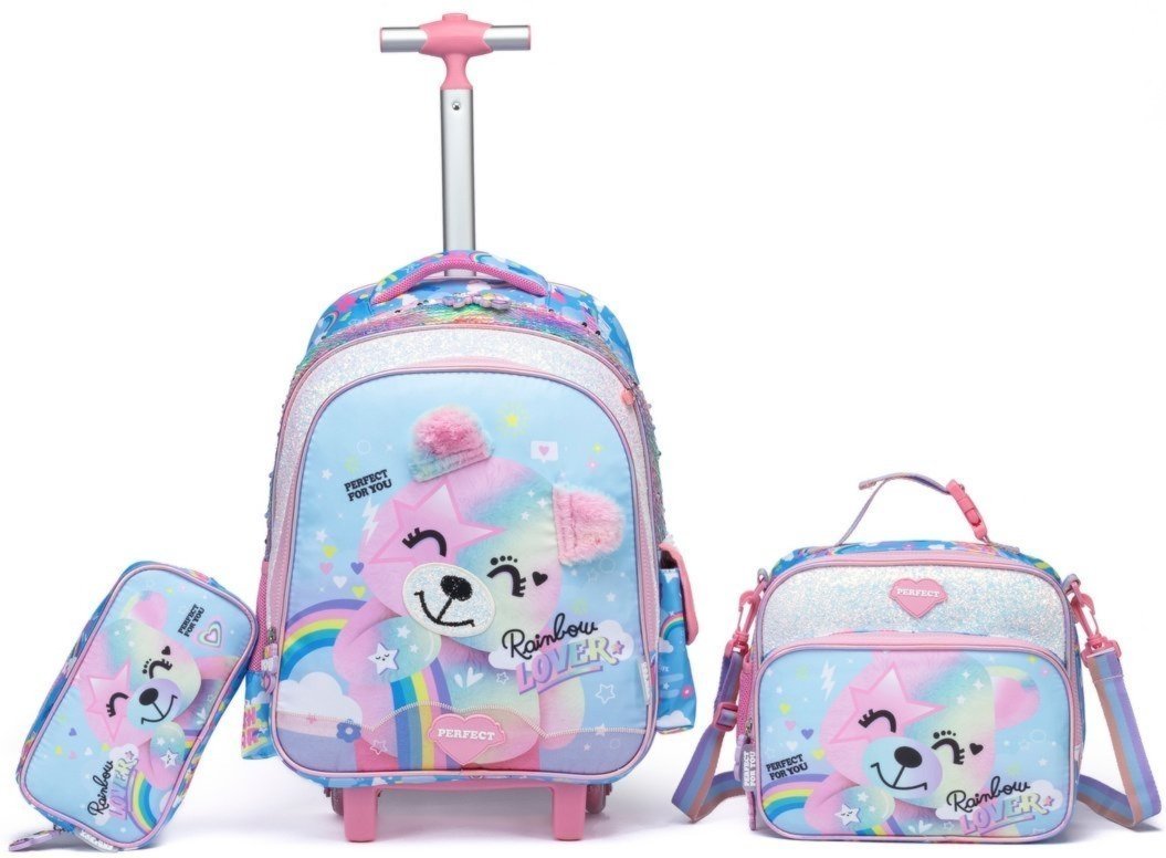 Infantil - Kit Escolar Mochila Rodinhas Lancheira Estojo Feminina