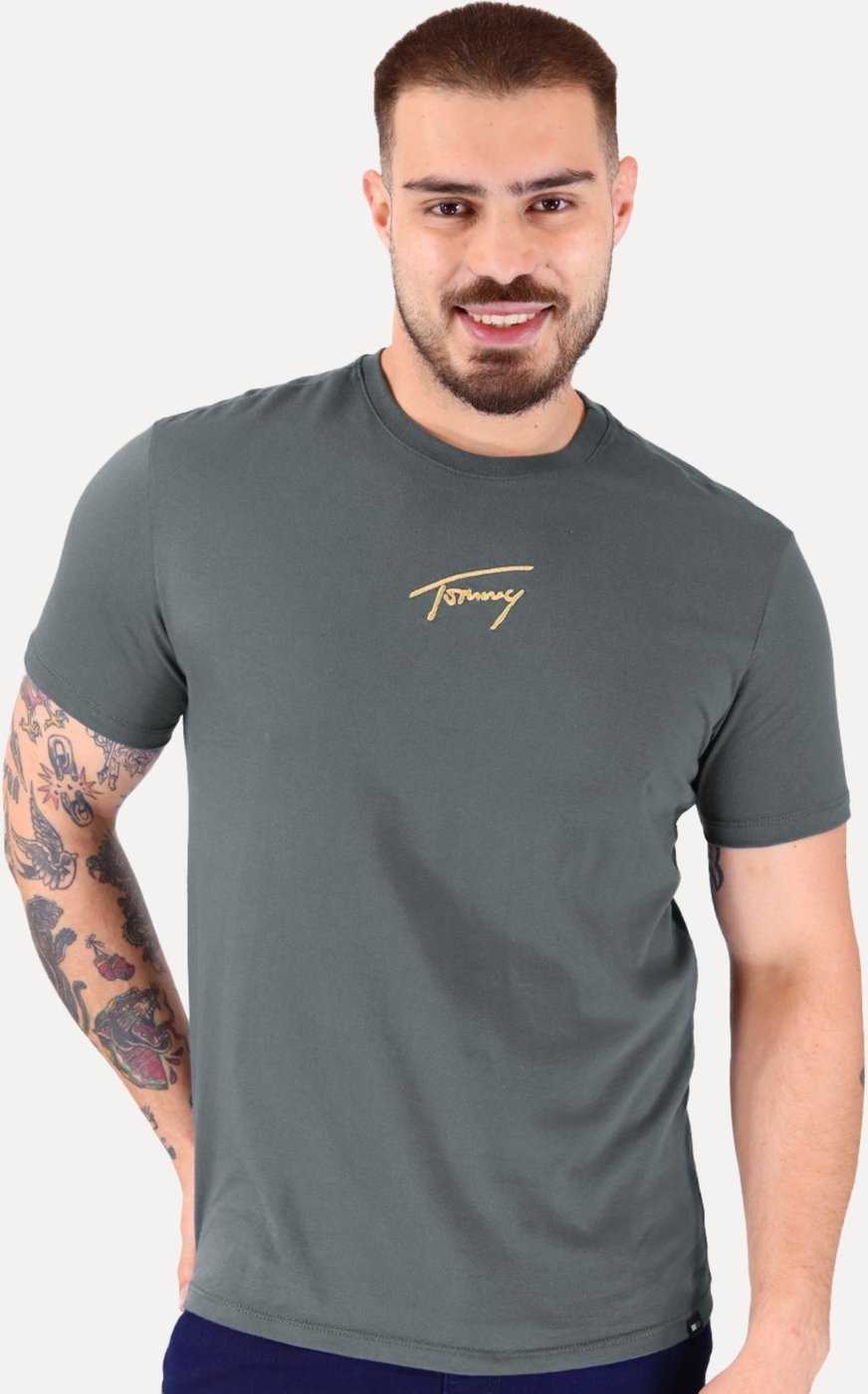 Imagem principal Camiseta Tommy Jeans Masculina Embroidered Signature Center grafite Tommy Jeans grafite