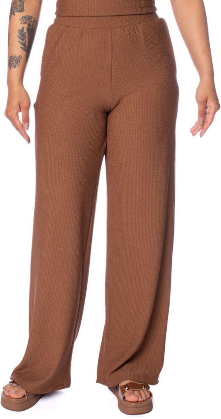 Calça Feminina Babicat Wide Leg Texturizada Escuro