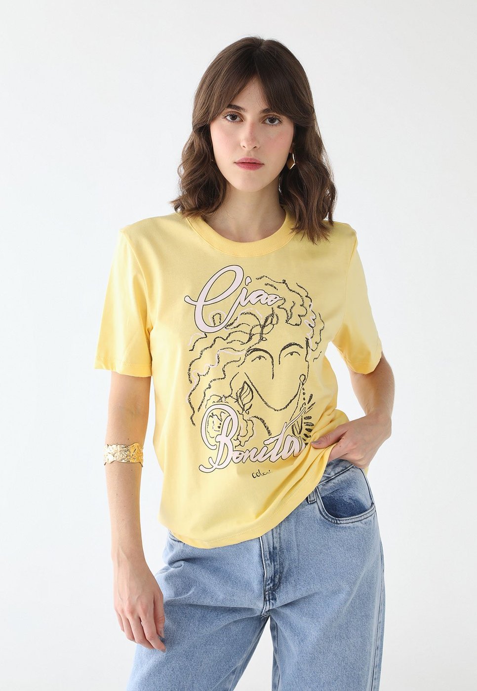 Imagem principal Camiseta Feminina Colcci Estampa Artística Amarela amarelo Colcci amarelo
