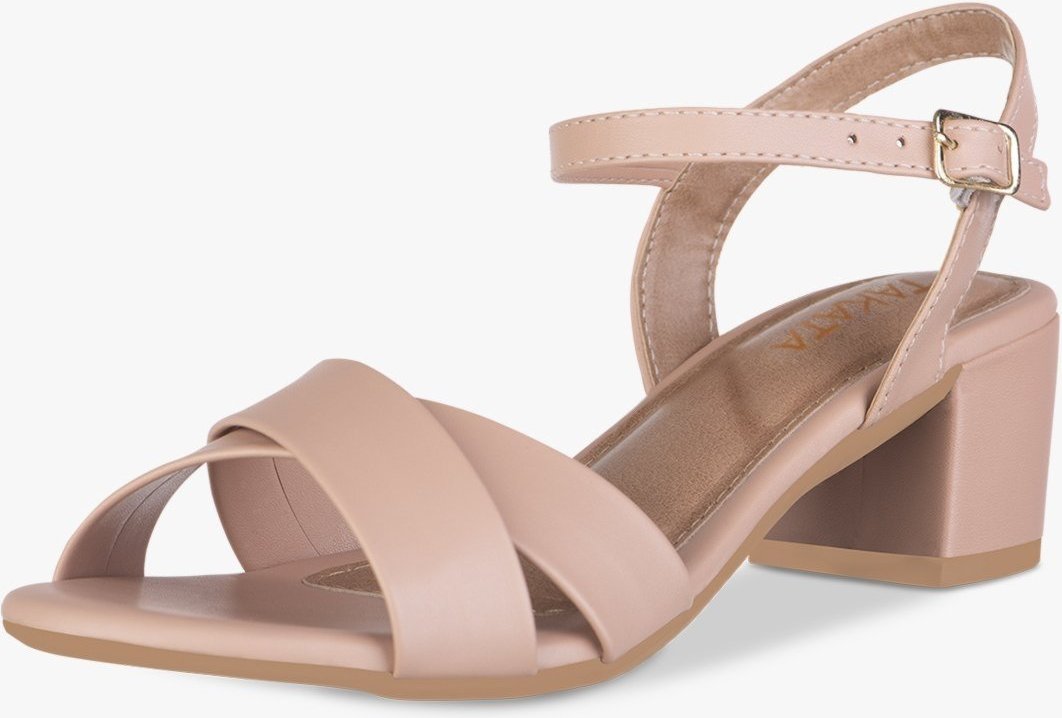 Sandália Feminina Salto Bloco Baixo Fivela Tiras Cruzadas