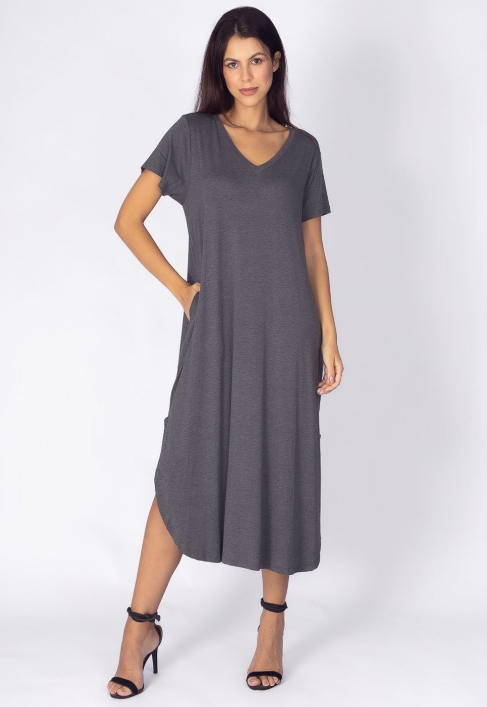 Vestido Amazonia Vital Midi Abapã Malha com Bolso Mescla