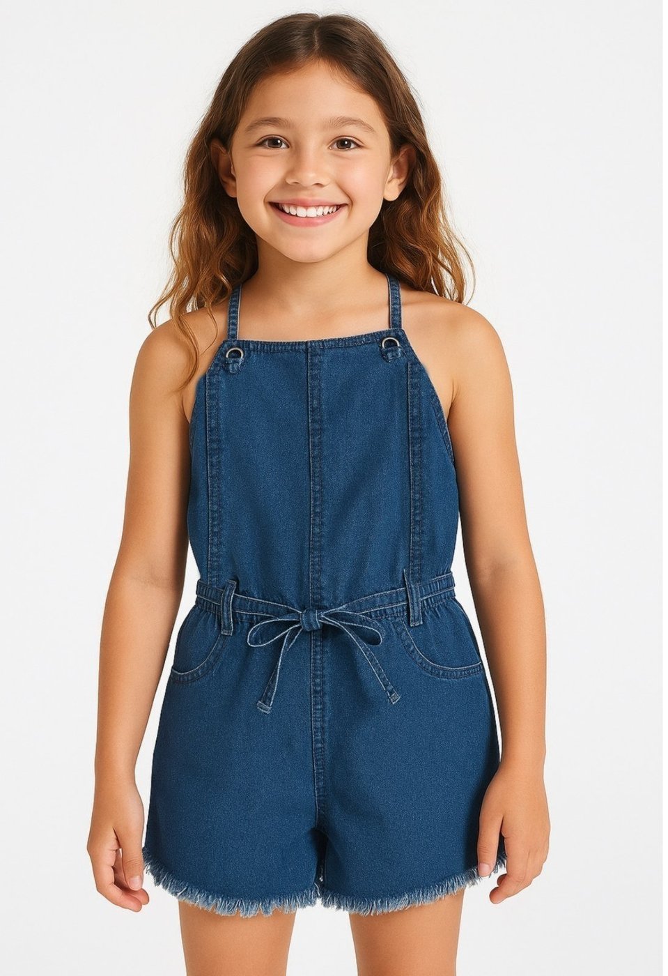 Infantil - Macaquinho Jeans Crawling Moletom Feminino