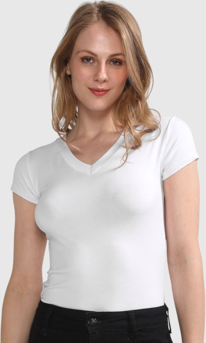 Imagem principal Camisa Baby Look D Bell Outlet Fashion Gola V Branca branco D BELL OUTLET FASHION branco